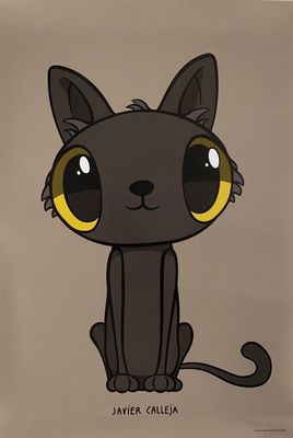 un dessin représentant un chat noir aux yeux jaunes