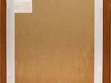 an oil painting of a brown and white dog sitting in front of a brown wall