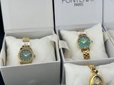 three watches in a box on display in front of a white background