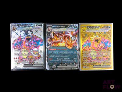 three different types of pokemon cards on a black background