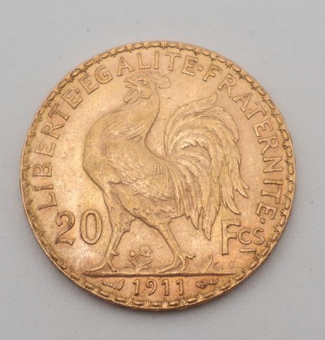Pièce de monnaie en or à valeur faciale de vingt francs 1911. Fra...