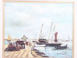 a picture of a painting of a boat on the water