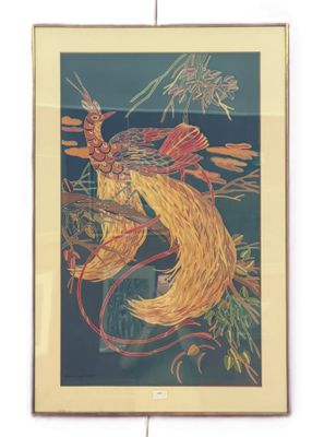 painting of a fish in a frame hanging on a wall
