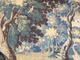 un tableau représentant une femme assise sur un banc dans les bois