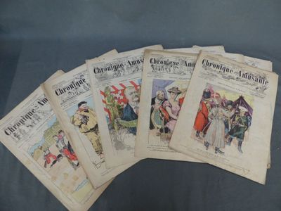 six anciennes unes de journaux français représentant un homme en uniforme militaire