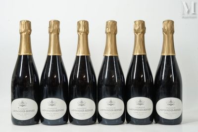 six bouteilles de champagne alignées sur une surface blanche