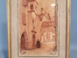 une image d'une peinture représentant une scène de rue dans un cadre doré