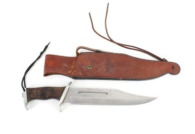 couteau avec étui en cuir, représenté sur fond blanc