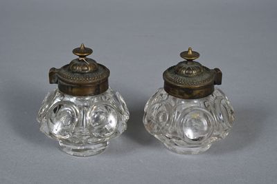 pair of antique cut glass salt and pepper shakers
