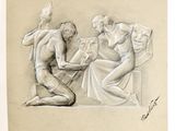 an image of a drawing of a man and a woman sitting on a couch