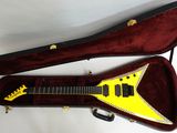 an image of a yellow and black electric guitar in a case