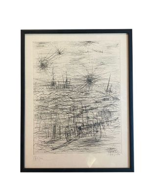 a black and white drawing of a boat in a body of water