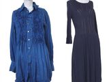 deux robes sur des mannequins, l'une bleue et l'autre noire