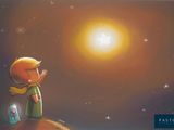 illustration of a little boy standing on top of a hill looking at the stars