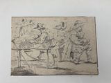 a drawing of a group of people sitting around a table