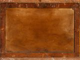 an old wooden picture frame with rusted paint on it