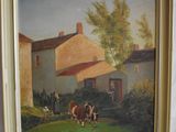 a picture of a painting of cows in a field