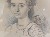 a drawing of a woman with a bird on her head