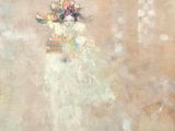 an image of a painting of a woman in a white dress with flowers on her head