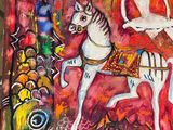 a painting of a woman riding on a horse