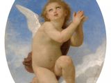 an image of a painting of an angel kneeling on a cloud