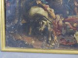 a picture of a painting of a man on a donkey
