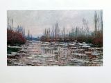 an image of a painting of a river with trees in the background