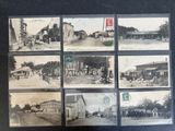 several old black and white photographs of a town street