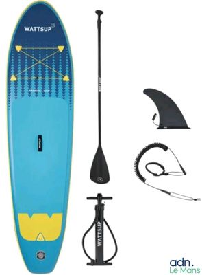 the stand up paddle board is ready to be used on the water