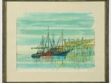 a picture of a painting of a boat in the water