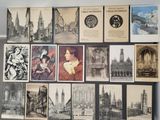 a lot of old postcards that are on the wall