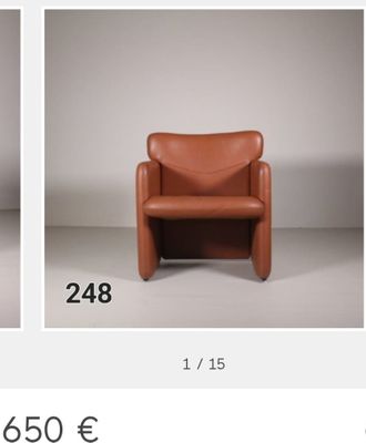 Fauteuil Tecno, modèle S148, cuir marron, avec roulettes, ar…