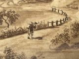 a drawing of a man walking down a path