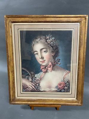 tableau représentant une femme en robe rose tenant un livre