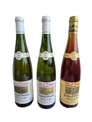 Lot de dix-huit bouteilles de vin d'Alsace : - Six bouteille…