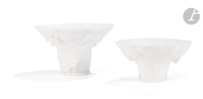 deux vases blancs posés l'un à côté de l'autre sur une surface blanche
