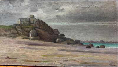a picture of a painting on a table in a library