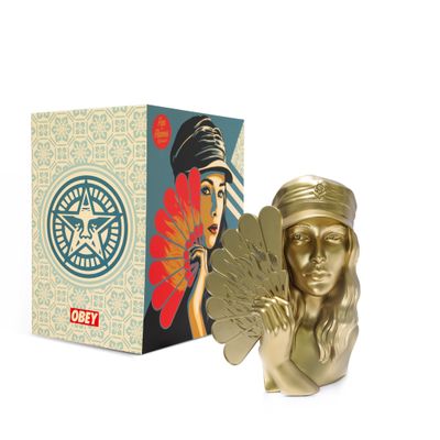 Shepard Fairey Fan The Flames (Gold) Sculpture