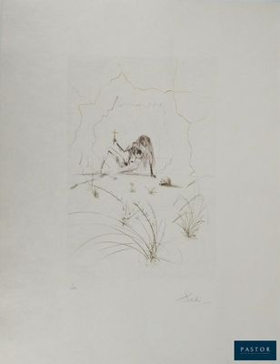 drawing of a cat laying down on the ground in the grass