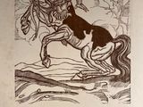 drawing of a man on a horse with a spear in his hand