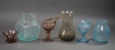LOT en VERRE bullé comprenant deux lampes à huile BIOT et vases. - Photo 1