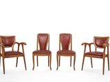 four chairs with leather upholstered back and armrests