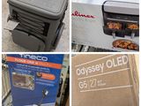 four different pictures of a box of food and a box of oven