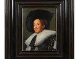 a painting of a man wearing a black hat and a white collar