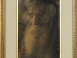 portrait of a man with a dog in a gold frame