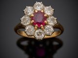 une bague à rubis et diamants