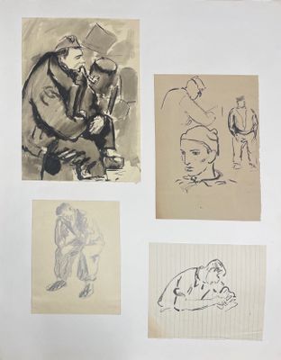 croquis représentant un homme et une femme assis sur un banc