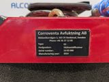 a close up of a red box with a label on it