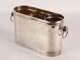 a silver metal container with two cups inside of it