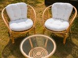 deux chaises et une table basse dans l'herbe